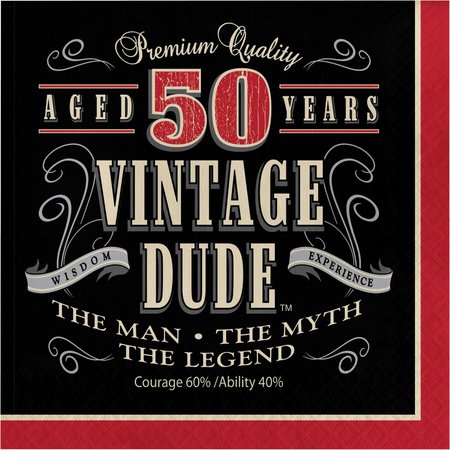CREATIVE CONVERTING Vintage Dude 50th Birthday Napkins, 6.5", 192PK 661567